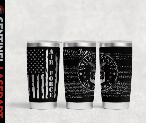 U.S. Air Force 20oz insulated tumbler black — laser engraved USAF seal — veteran gift