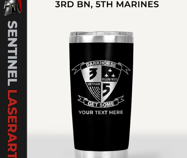 3rd Battalion 5th Marines Darkhorse laser engraved 20oz tumbler in black