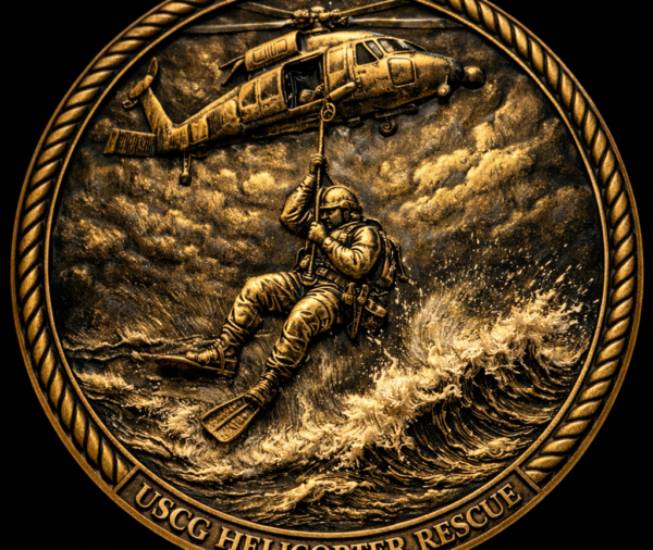 Guardian of the Seas USCG Rescue Swimmer Challenge Coin - Antique Brass