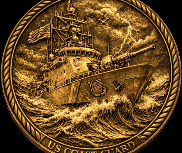 Into the Storm Lighthouse USCG Challenge Coin - Antique Brass